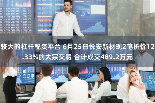 较大的杠杆配资平台 6月25日悦安新材现2笔折价12.33%的大宗交易 合计成交489.2万元