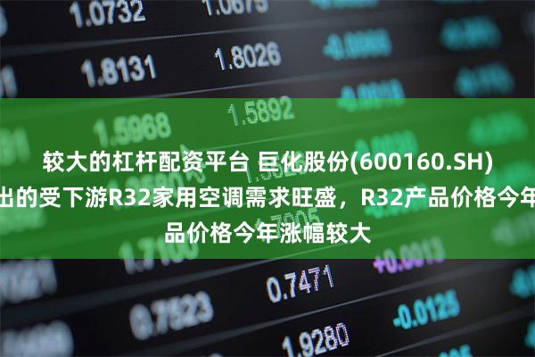 较大的杠杆配资平台 巨化股份(600160.SH)：较为突出的受下游R32家用空调需求旺盛，R32产品价格今年涨幅较大